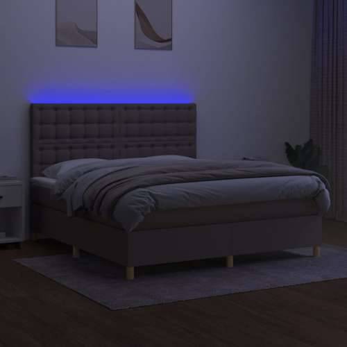 Krevet box spring s madracem LED smeđesivi 180x200 cm tkanina Cijena