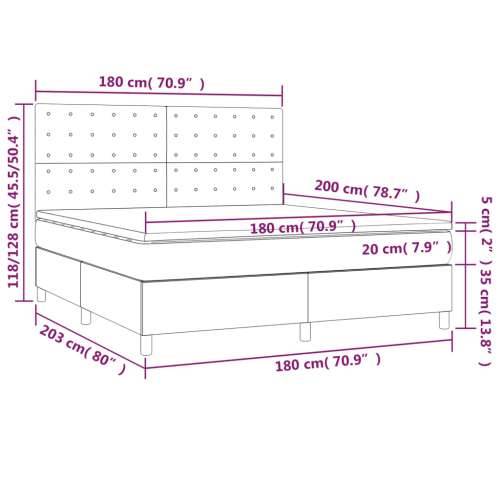 Krevet box spring s madracem LED smeđesivi 180x200 cm tkanina Cijena