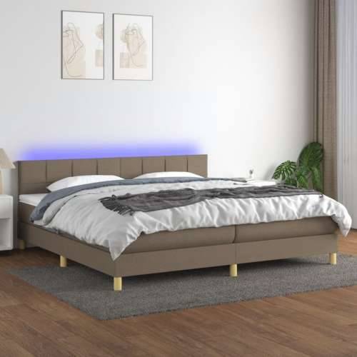 Krevet box spring s madracem LED smeđesivi 200x200 cm tkanina - Sivo-smeđa 200 x 200 cm Blok s kvadratima Cijena