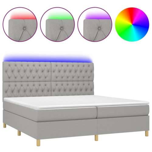 Krevet box spring s madracem LED svjetlosivi 200x200 cm tkanina - Svjetlosiva 200 x 200 cm Dizajn s gumbima Cijena