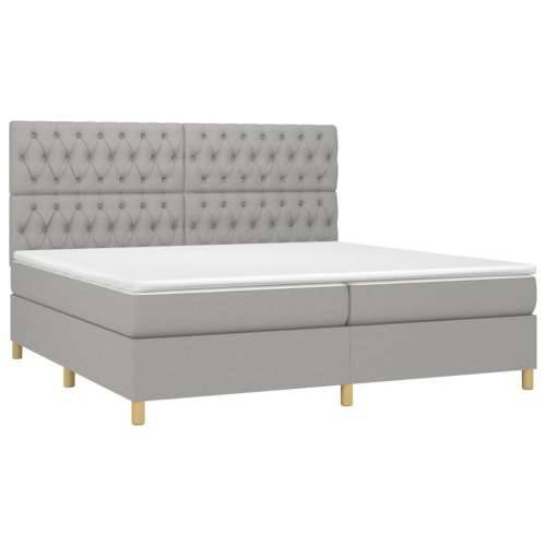 Krevet box spring s madracem LED svjetlosivi 200x200 cm tkanina - Svjetlosiva 200 x 200 cm Dizajn s gumbima Cijena