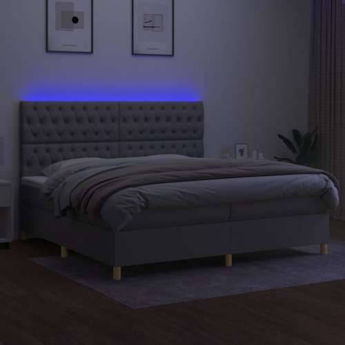 Krevet box spring s madracem LED svjetlosivi 200x200 cm tkanina - Svjetlosiva 200 x 200 cm Dizajn s gumbima Cijena