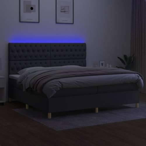 Krevet box spring s madracem LED tamnosivi 200x200 cm tkanina Cijena