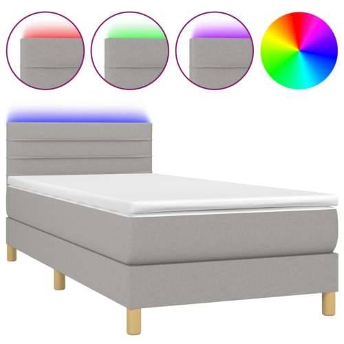 Krevet box spring s madracem LED svjetlosivi 100x200 cm tkanina - Svjetlosiva 100 x 200 cm vodoravne pruge Cijena