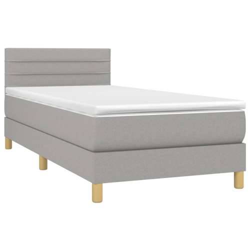Krevet box spring s madracem LED svjetlosivi 100x200 cm tkanina - Svjetlosiva 100 x 200 cm vodoravne pruge Cijena