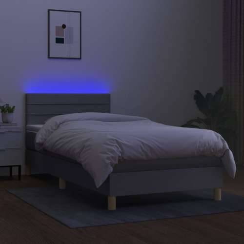 Krevet box spring s madracem LED svjetlosivi 100x200 cm tkanina - Svjetlosiva 100 x 200 cm vodoravne pruge Cijena
