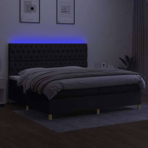 Krevet box spring s madracem LED crni 200x200 cm od tkanine - Crna 200 x 200 cm Dizajn s gumbima Cijena