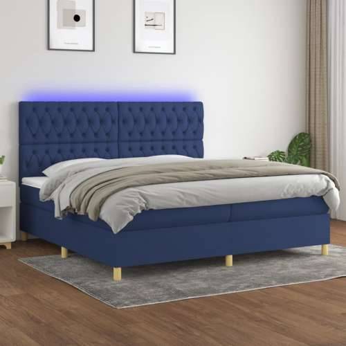 Krevet box spring s madracem LED plavi 200x200 cm od tkanine - Plava 200 x 200 cm Dizajn s gumbima Cijena