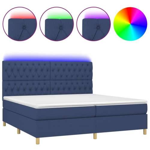 Krevet box spring s madracem LED plavi 200x200 cm od tkanine - Plava 200 x 200 cm Dizajn s gumbima Cijena