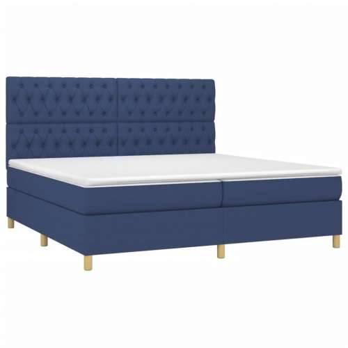 Krevet box spring s madracem LED plavi 200x200 cm od tkanine - Plava 200 x 200 cm Dizajn s gumbima Cijena