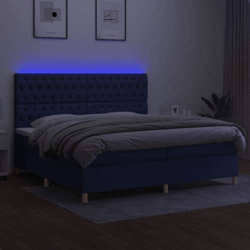 Krevet box spring s madracem LED plavi 200x200 cm od tkanine - Plava 200 x 200 cm Dizajn s gumbima Cijena