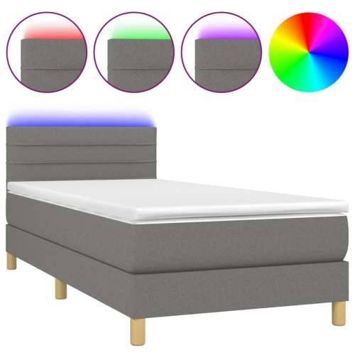 Krevet box spring s madracem LED tamnosivi 100x200 cm tkanina - Tamno siva 100 x 200 cm vodoravne pruge Cijena