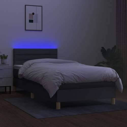 Krevet box spring s madracem LED tamnosivi 100x200 cm tkanina - Tamno siva 100 x 200 cm vodoravne pruge Cijena