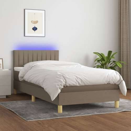 Krevet box spring s madracem LED smeđesivi 90x200 cm tkanina - Sivo-smeđa 90 x 200 cm Okomite pruge Cijena