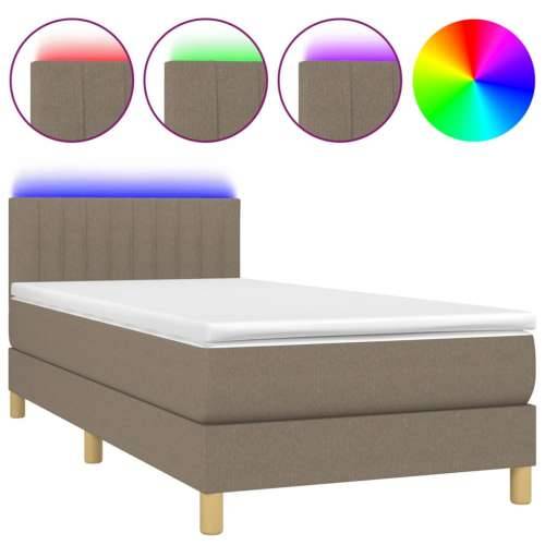 Krevet box spring s madracem LED smeđesivi 90x200 cm tkanina - Sivo-smeđa 90 x 200 cm Okomite pruge Cijena