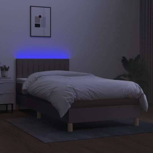 Krevet box spring s madracem LED smeđesivi 90x200 cm tkanina - Sivo-smeđa 90 x 200 cm Okomite pruge Cijena