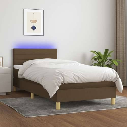 Krevet box spring s madracem LED tamnosmeđi 100x200 cm tkanina - Tamno smeđa 100 x 200 cm vodoravne pruge Cijena