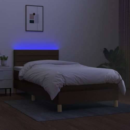 Krevet box spring s madracem LED tamnosmeđi 100x200 cm tkanina - Tamno smeđa 100 x 200 cm vodoravne pruge Cijena