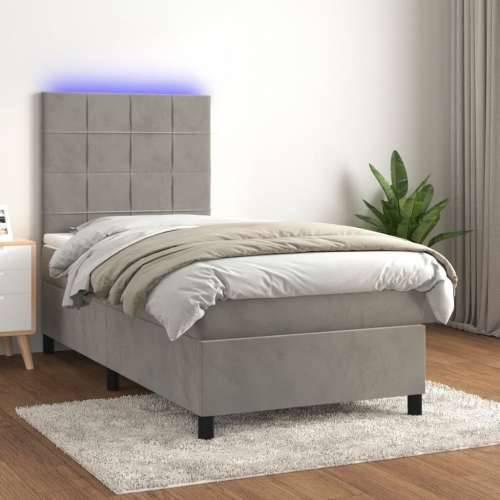 Krevet box spring s madracem LED svjetlosivi 100x200 cm baršun - Svjetlosiva 100 x 200 cm Blok s kvadratima Cijena