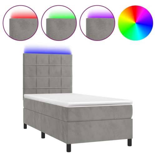 Krevet box spring s madracem LED svjetlosivi 100x200 cm baršun - Svjetlosiva 100 x 200 cm Blok s kvadratima Cijena