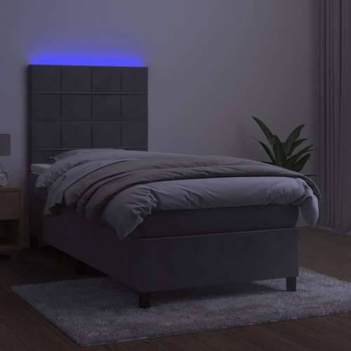 Krevet box spring s madracem LED svjetlosivi 100x200 cm baršun - Svjetlosiva 100 x 200 cm Blok s kvadratima Cijena