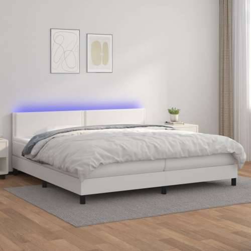 Krevet box spring s madracem LED bijeli 200x200 cm umjetna koža Cijena