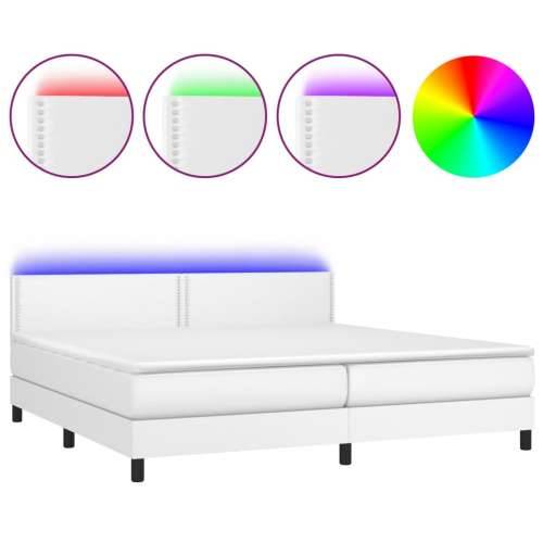 Krevet box spring s madracem LED bijeli 200x200 cm umjetna koža Cijena