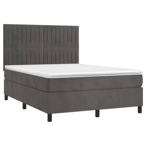 Krevet box spring s madracem LED tamnosivi 140x190 cm baršun - Tamno siva 140 x 190 cm Okomite pruge Cijena