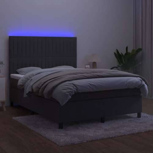 Krevet box spring s madracem LED tamnosivi 140x190 cm baršun - Tamno siva 140 x 190 cm Okomite pruge Cijena