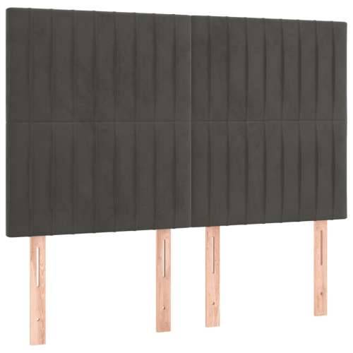 Krevet box spring s madracem LED tamnosivi 140x190 cm baršun - Tamno siva 140 x 190 cm Okomite pruge Cijena