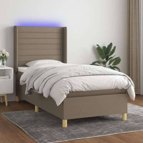 Krevet box spring s madracem LED smeđesivi 90x200 cm tkanina - Sivo-smeđa 90 x 200 cm vodoravne pruge Cijena