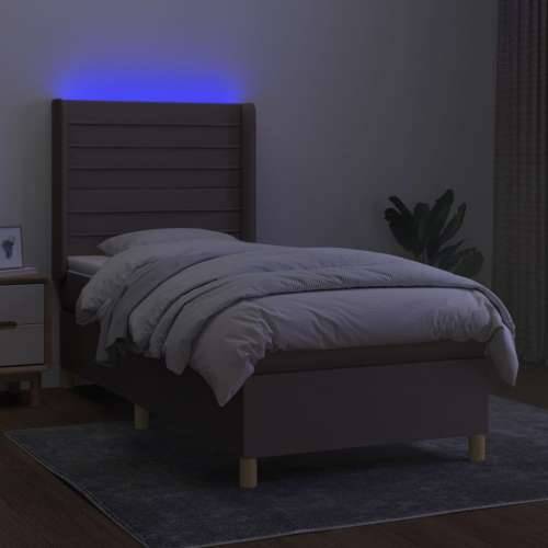 Krevet box spring s madracem LED smeđesivi 90x200 cm tkanina - Sivo-smeđa 90 x 200 cm vodoravne pruge Cijena
