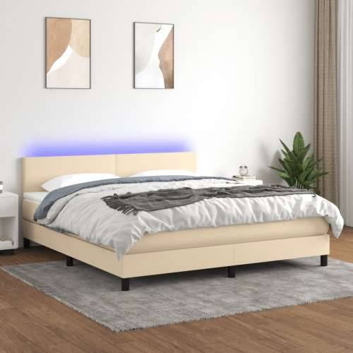 Krevet box spring s madracem LED krem 180x200 cm od tkanine - Krema 180 x 200 cm Gladak dizajn Cijena