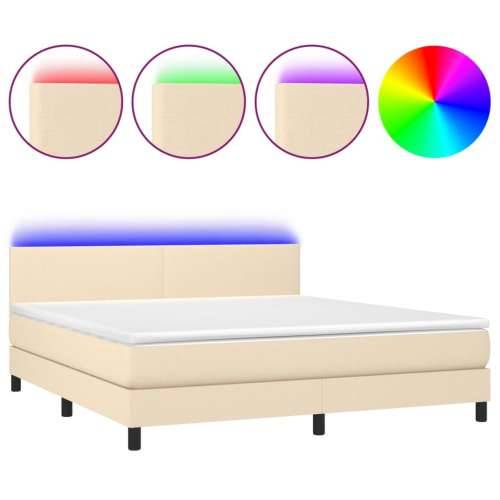 Krevet box spring s madracem LED krem 180x200 cm od tkanine - Krema 180 x 200 cm Gladak dizajn Cijena