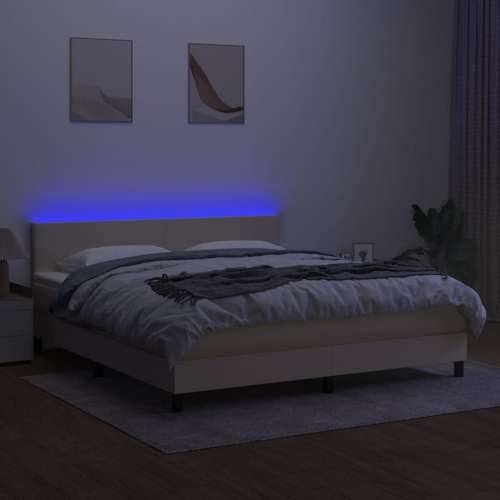 Krevet box spring s madracem LED krem 180x200 cm od tkanine - Krema 180 x 200 cm Gladak dizajn Cijena