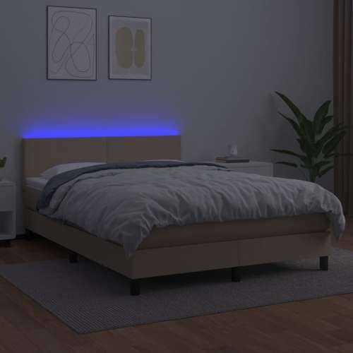 Krevet box spring madrac LED cappuccino 140x200cm umjetna koža - Boja cappuccina 140 x 200 cm Gladak dizajn Cijena