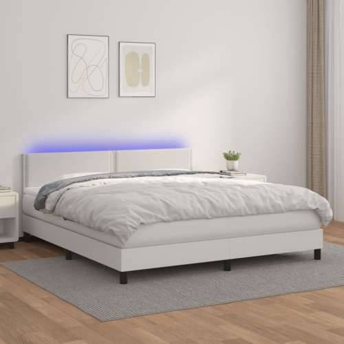 Krevet box spring s madracem LED bijeli 160x200 cm umjetna koža Cijena