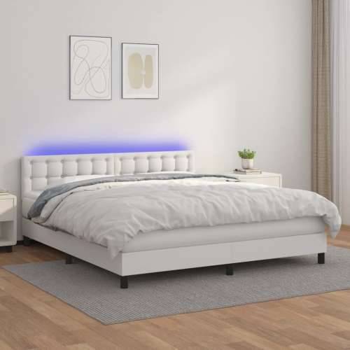 Krevet box spring s madracem LED bijeli 160x200 cm umjetna koža Cijena