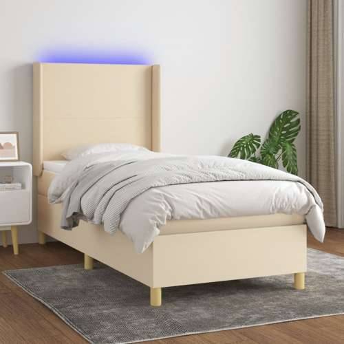 Krevet box spring s madracem LED krem 100x200 cm od tkanine - Krema 100 x 200 cm Gladak dizajn Cijena