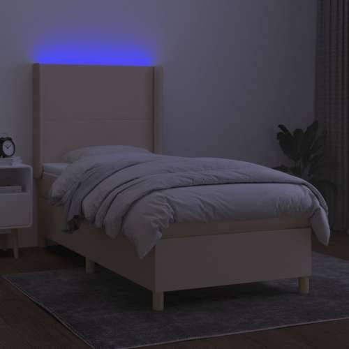 Krevet box spring s madracem LED krem 100x200 cm od tkanine - Krema 100 x 200 cm Gladak dizajn Cijena