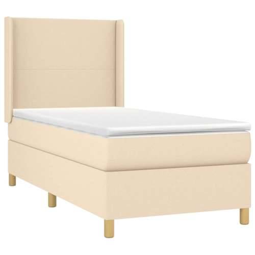 Krevet box spring s madracem LED krem 100x200 cm od tkanine - Krema 100 x 200 cm Gladak dizajn Cijena