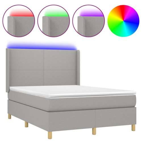 Krevet box spring s madracem LED svjetlosivi 140x190 cm tkanina - Svjetlosiva 140 x 190 cm Gladak dizajn Cijena