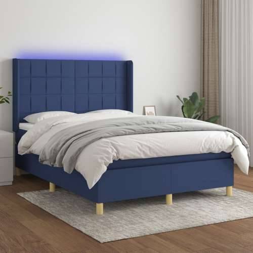Krevet box spring s madracem LED plavi 140x200 cm od tkanine - Plava 140 x 200 cm Blok s kvadratima Cijena