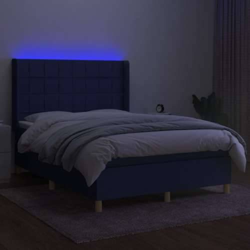 Krevet box spring s madracem LED plavi 140x200 cm od tkanine - Plava 140 x 200 cm Blok s kvadratima Cijena