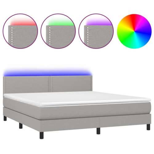 Krevet box spring s madracem LED svjetlosivi 180x200 cm tkanina - Svjetlosiva 180 x 200 cm Obično s čavlima Cijena