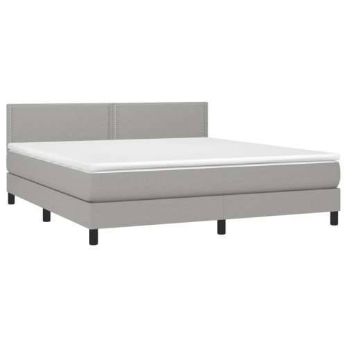 Krevet box spring s madracem LED svjetlosivi 180x200 cm tkanina - Svjetlosiva 180 x 200 cm Obično s čavlima Cijena