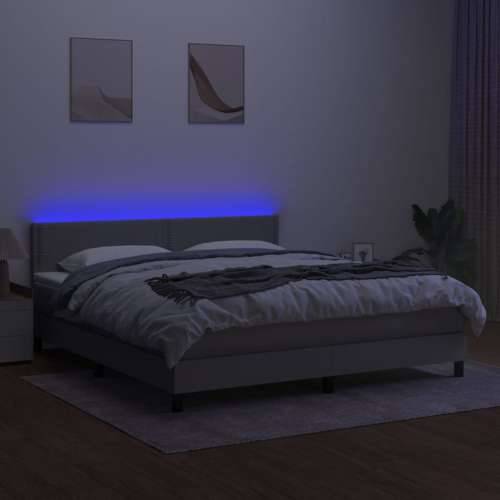 Krevet box spring s madracem LED svjetlosivi 180x200 cm tkanina - Svjetlosiva 180 x 200 cm Obično s čavlima Cijena