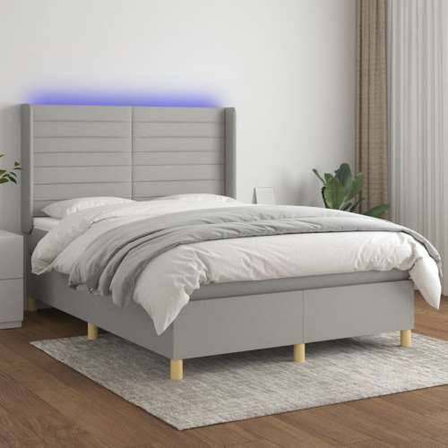 Krevet box spring s madracem LED svjetlosivi 140x200 cm tkanina - Svjetlosiva 140 x 200 cm vodoravne pruge Cijena