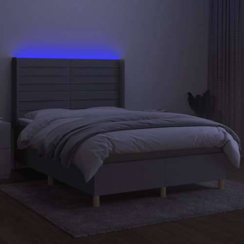 Krevet box spring s madracem LED svjetlosivi 140x200 cm tkanina - Svjetlosiva 140 x 200 cm vodoravne pruge Cijena
