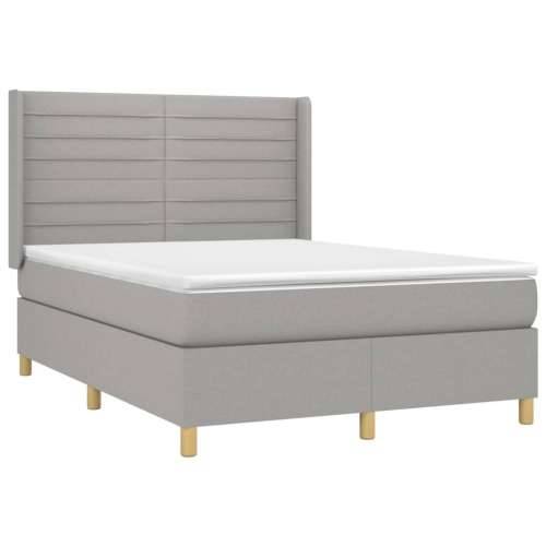 Krevet box spring s madracem LED svjetlosivi 140x200 cm tkanina - Svjetlosiva 140 x 200 cm vodoravne pruge Cijena